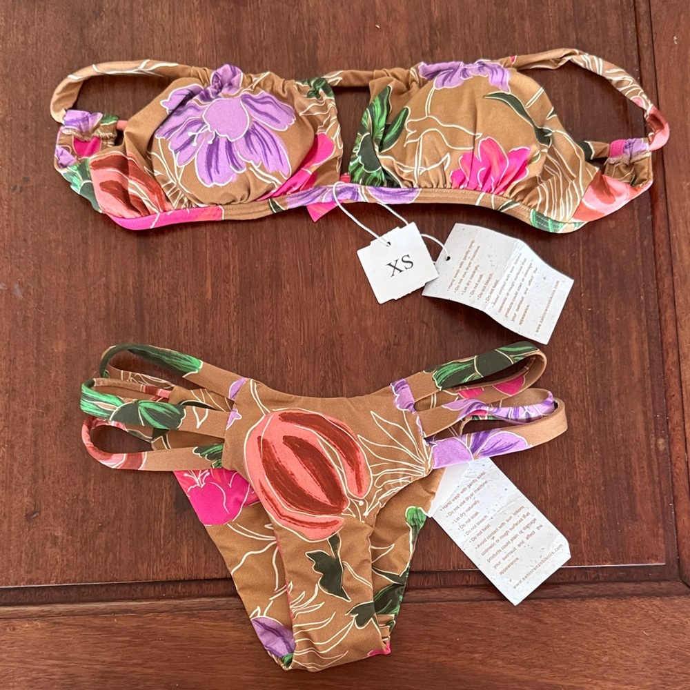 San Lorenzo Floral Bikini Set in Brown and Pink
